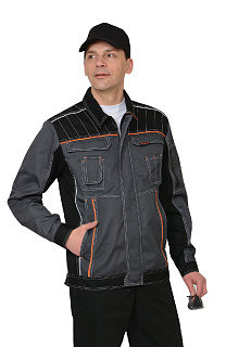 Куртка "Престиж" кор.,летняя темно-серая с оранжевым кантом тк.Rodos (245 гр/кв.м)