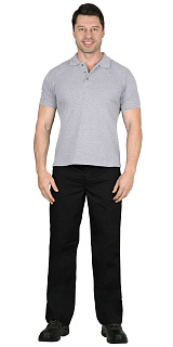 Рубашка-поло меланж серый короткие рукава с манжетом, пл.180 г/м2