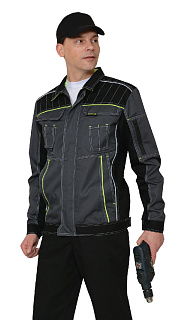 Куртка "Престиж" кор.,летняя темно-серая с лимонным кантом тк.Rodos (245 гр/кв.м)