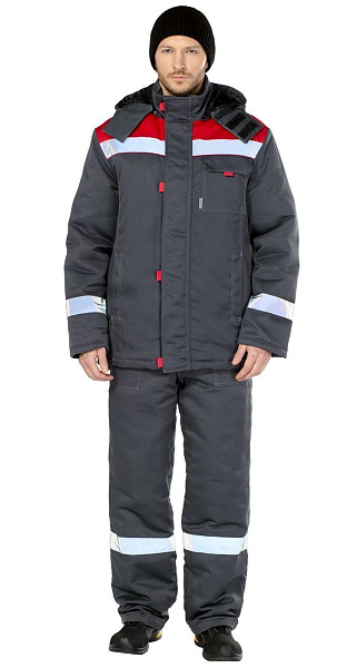 Костюм утепленный «Тимбер РФ»темно-серый с красной отделкой
