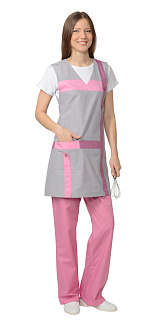 Комплект "ГАЛАТЕЯ" женский: фартук, брюки серый с розовым
