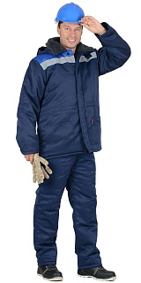 Куртка "БРИГАДИР" мужская с меховым ворот. синий с васильковым и СОП